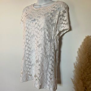 INC Flower Lace White Top